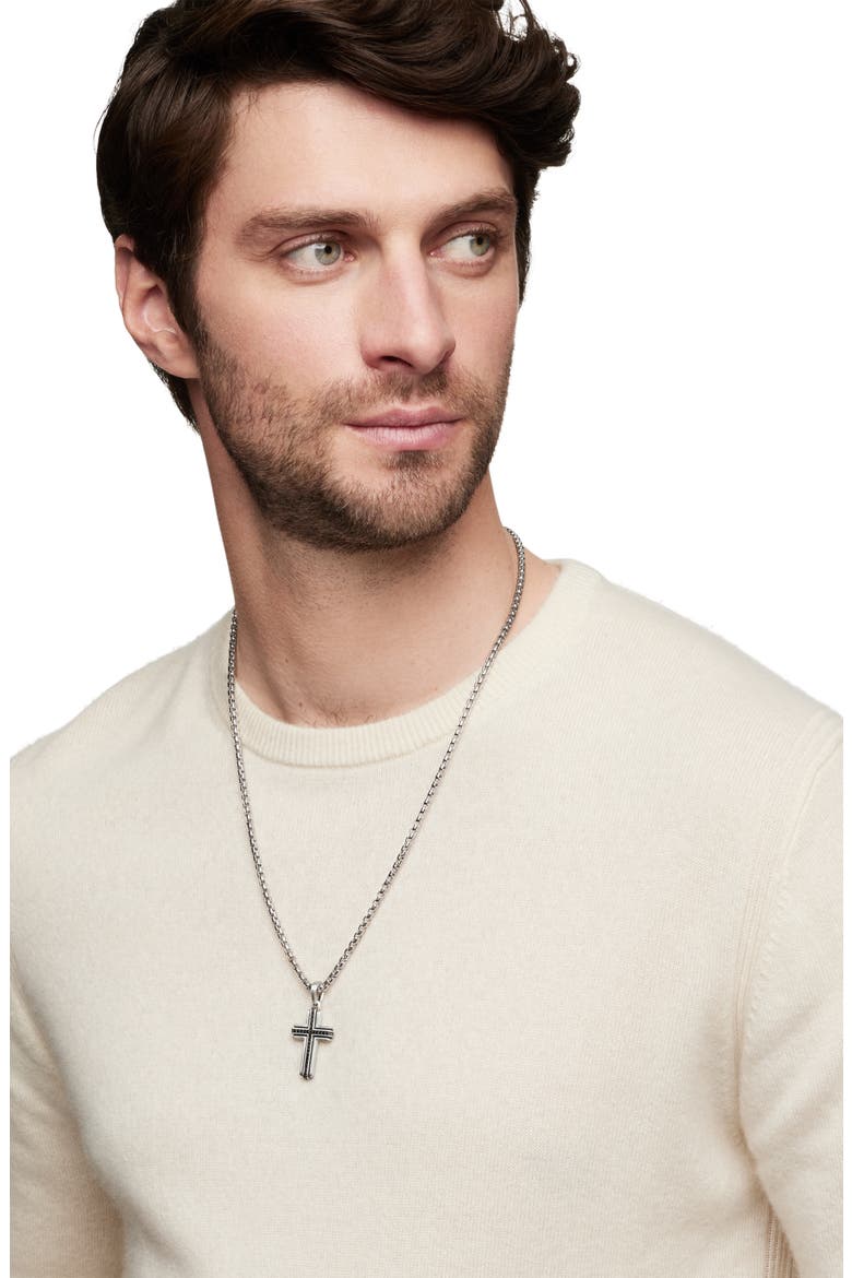 Deco Cross Pendant with Pavé Black Diamonds, Alternate, color, SILVER/ BLACK DIAMOND