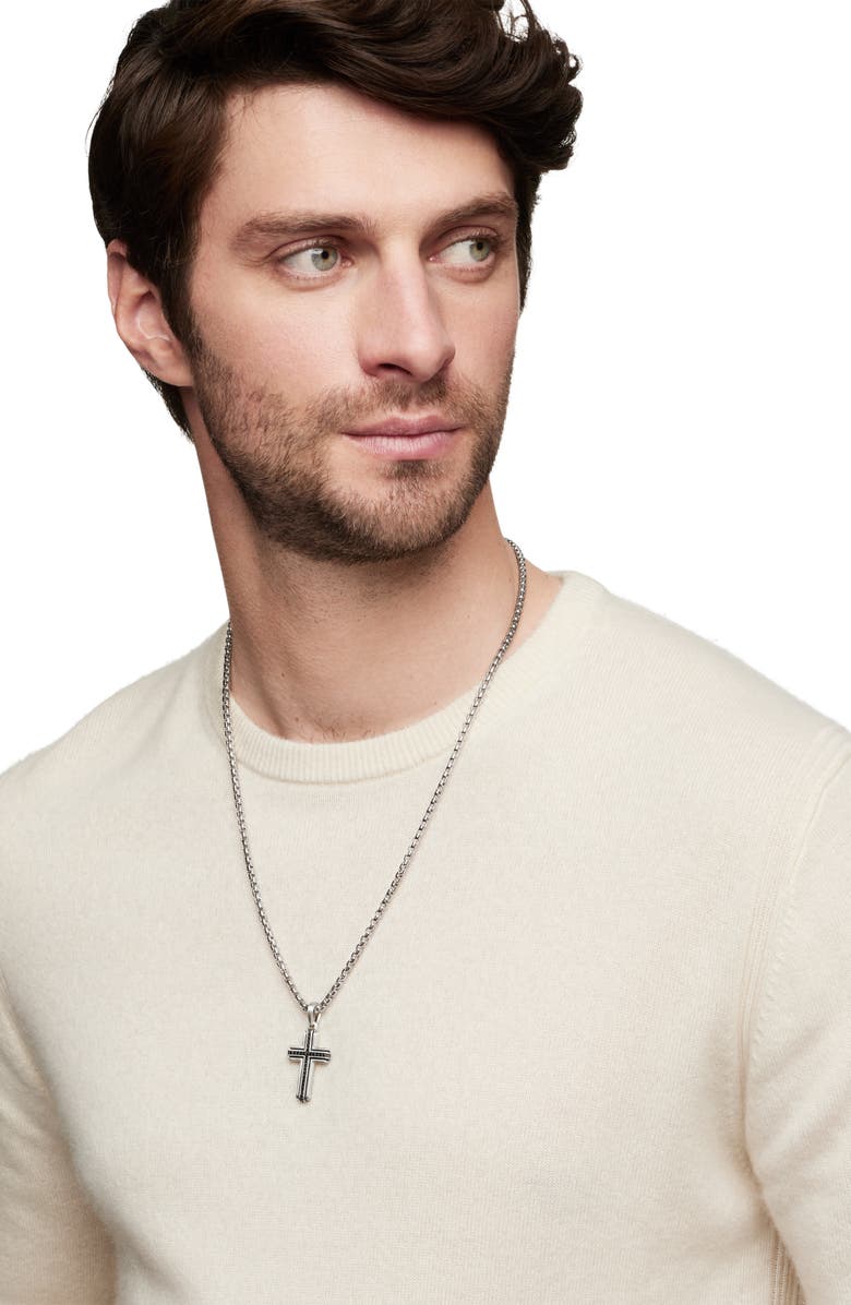 David Yurman Deco Cross Pendant with Pavé Black Diamonds, Alternate, color, Silver/ Black Diamond