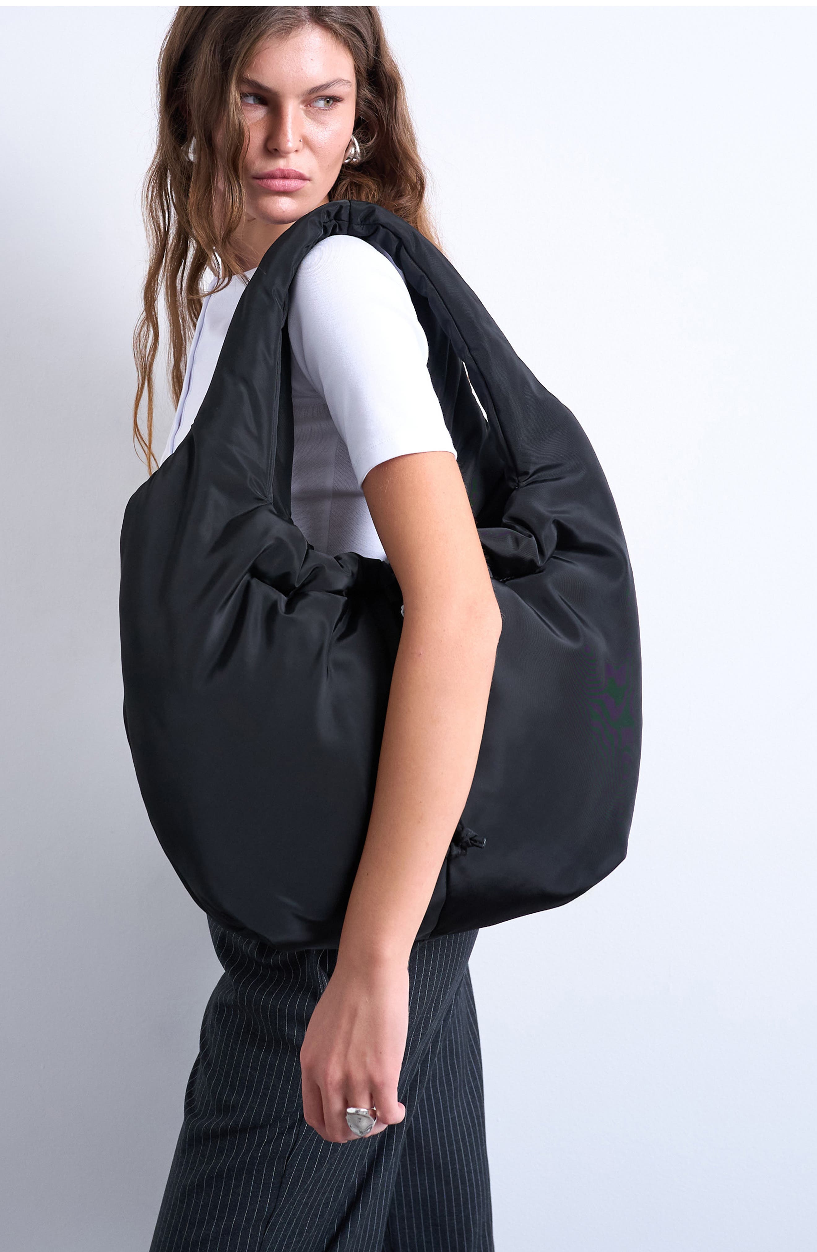 Topshop Ruched Tote, Main, color, Black