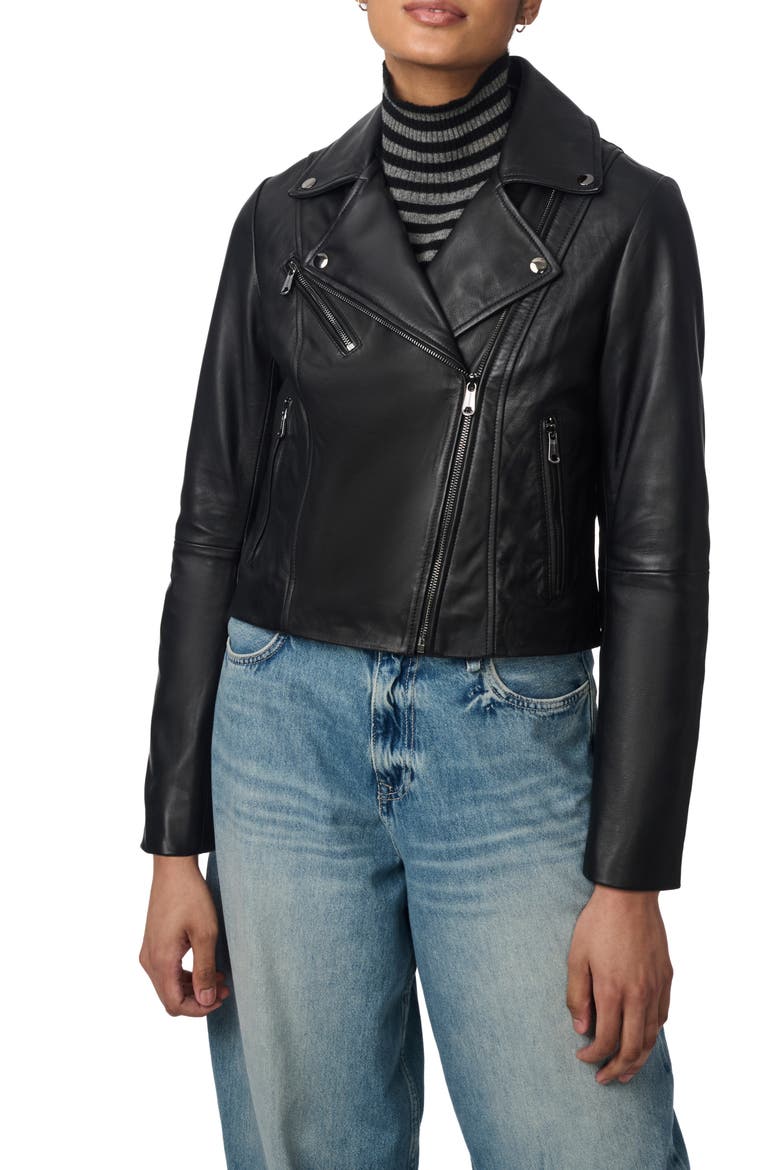 Crop Leather Moto Jacket, Main, color, BLACK
