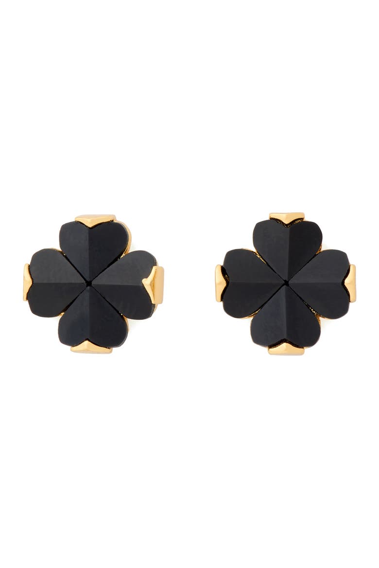 spade flower stud earrings, Main, color, BLACK