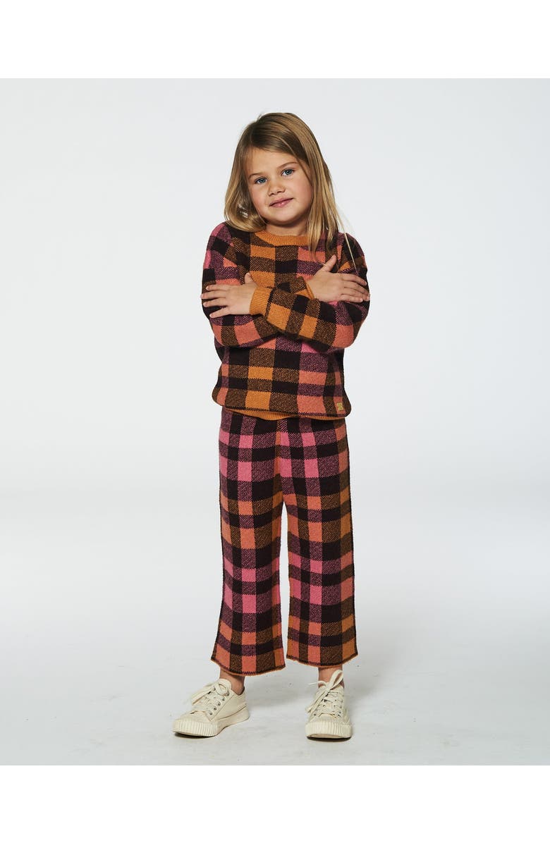 Deux par Deux Girl's Knit Top Plaid Magenta And Brown, Alternate, color, 