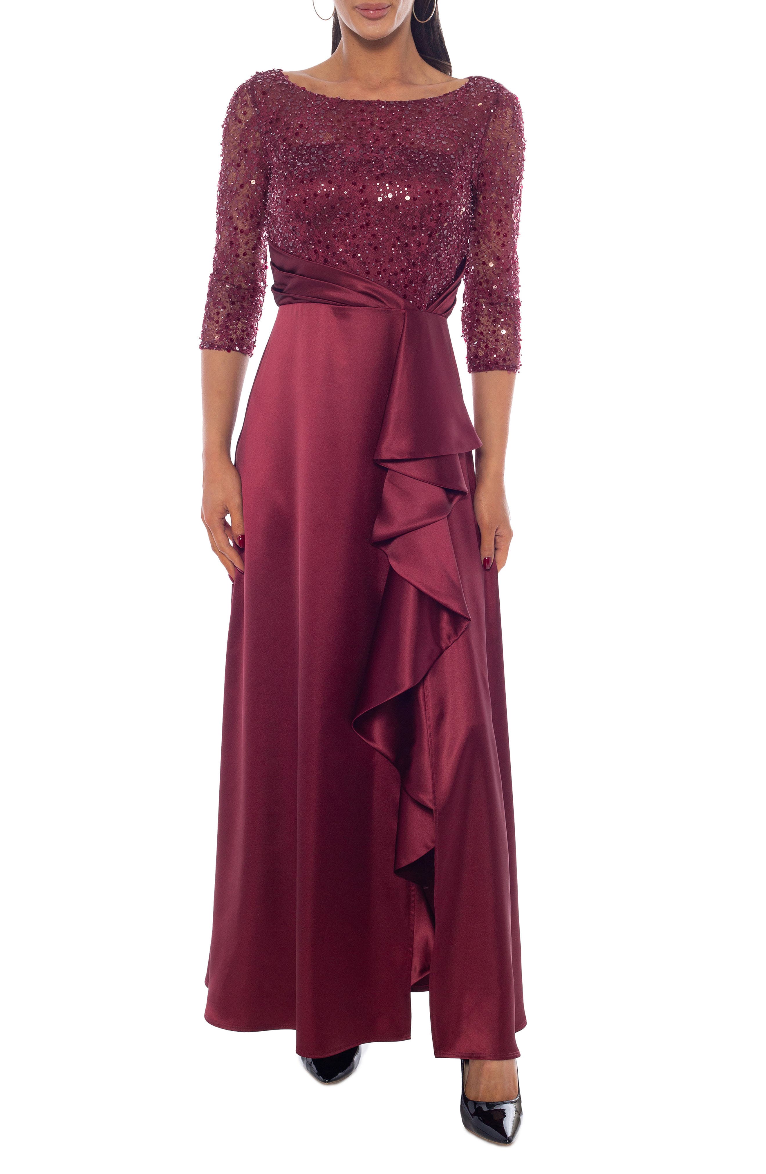 Sequined Lace & Satin Maxi Gown