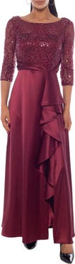 Oleg Cassini Sequined Lace & Satin Maxi Gown