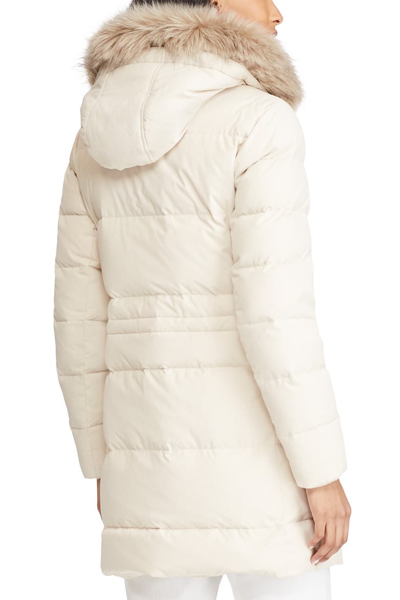 Faux Fur Trim Down & Feather Fill Parka, Alternate, color, MODA CREAM