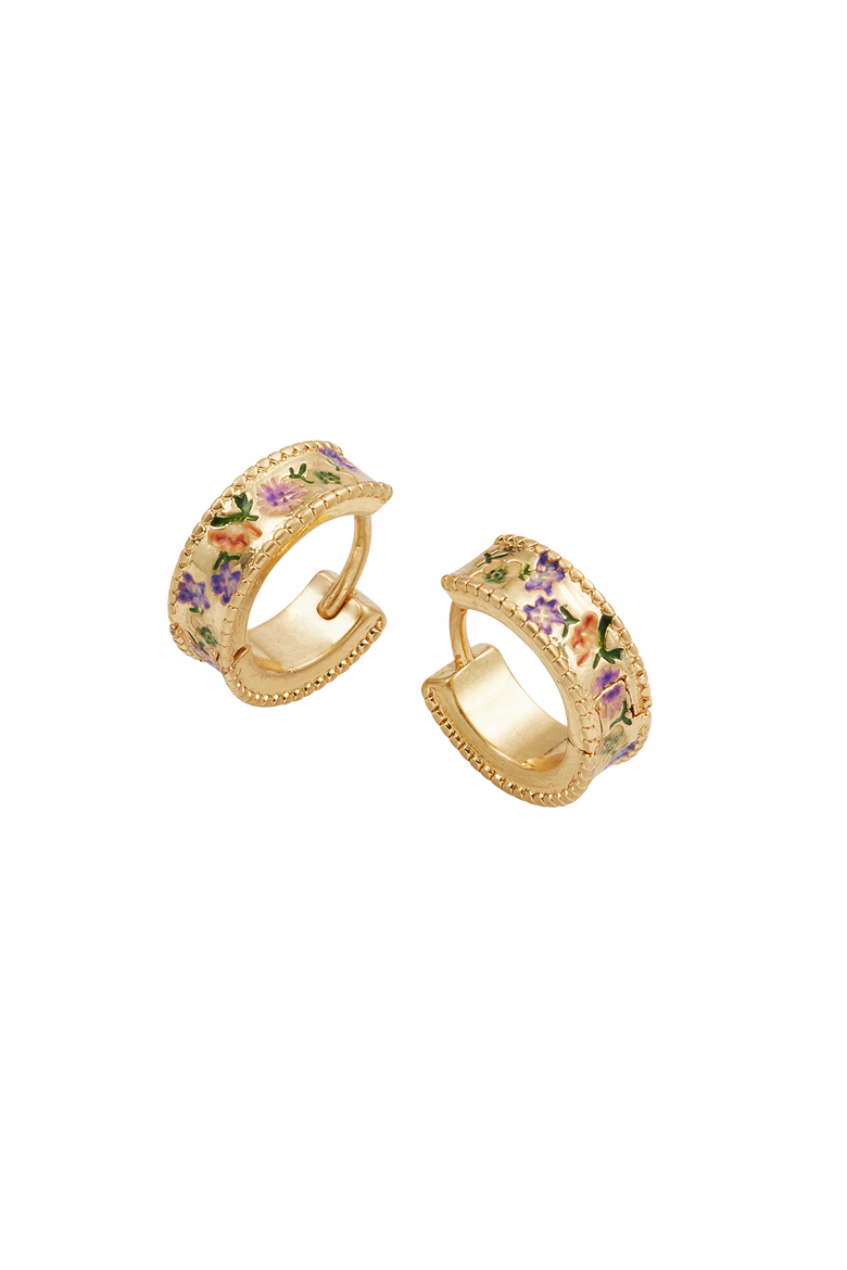 Folksy Floral Gold Huggie Earrings, Main, color, Gold