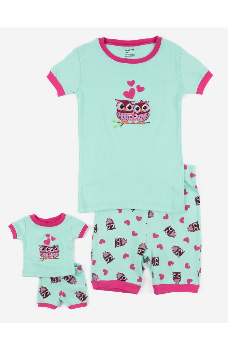 Leveret Girls Matching Doll Short Printed Cotton Pajamas, Main, color, Owl