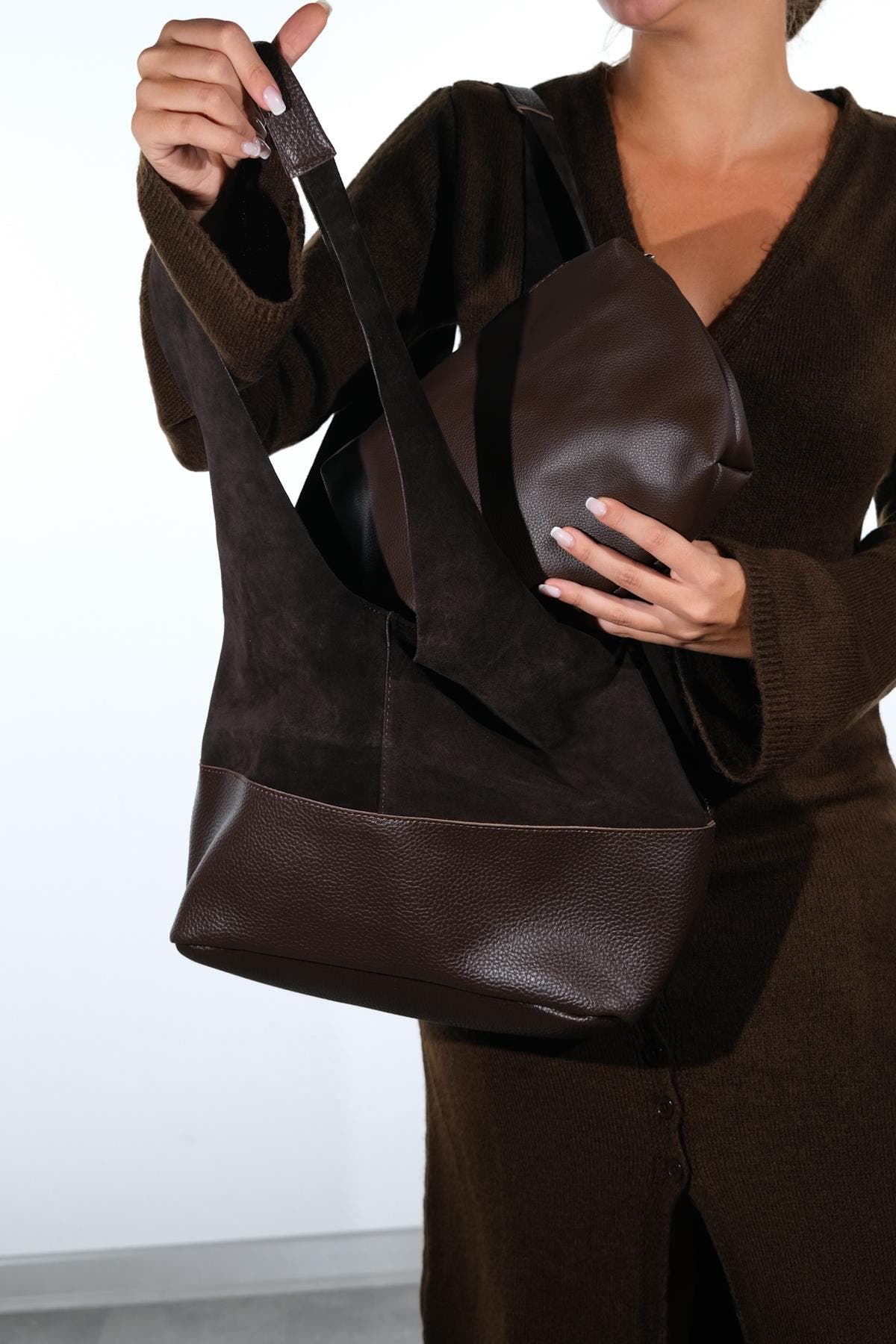 Avos Leather Shoulder Bag, Alternate, color, Brown Suede