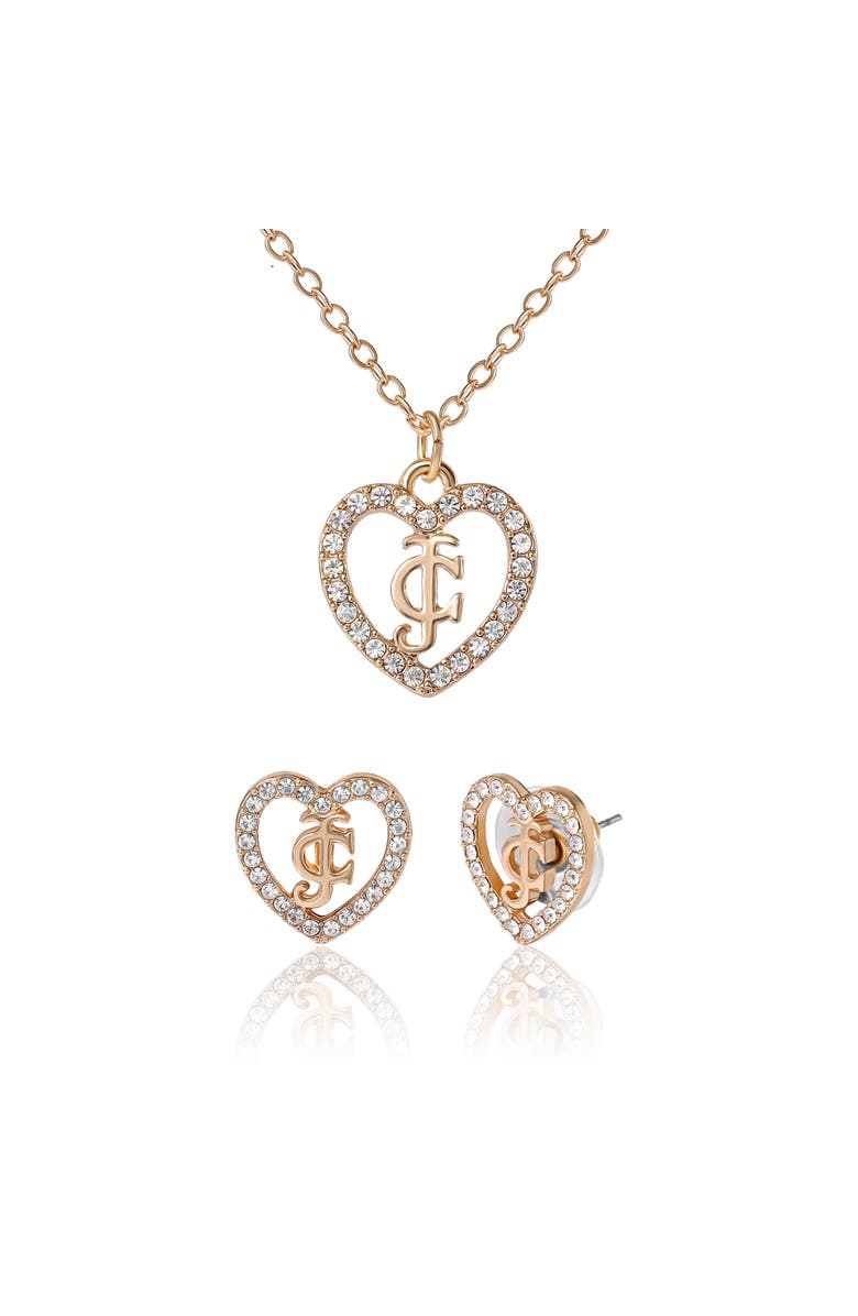 Juicy Couture Gold-Tone Pavé Heart Necklace & Stud Earrings Set, Alternate, color, 