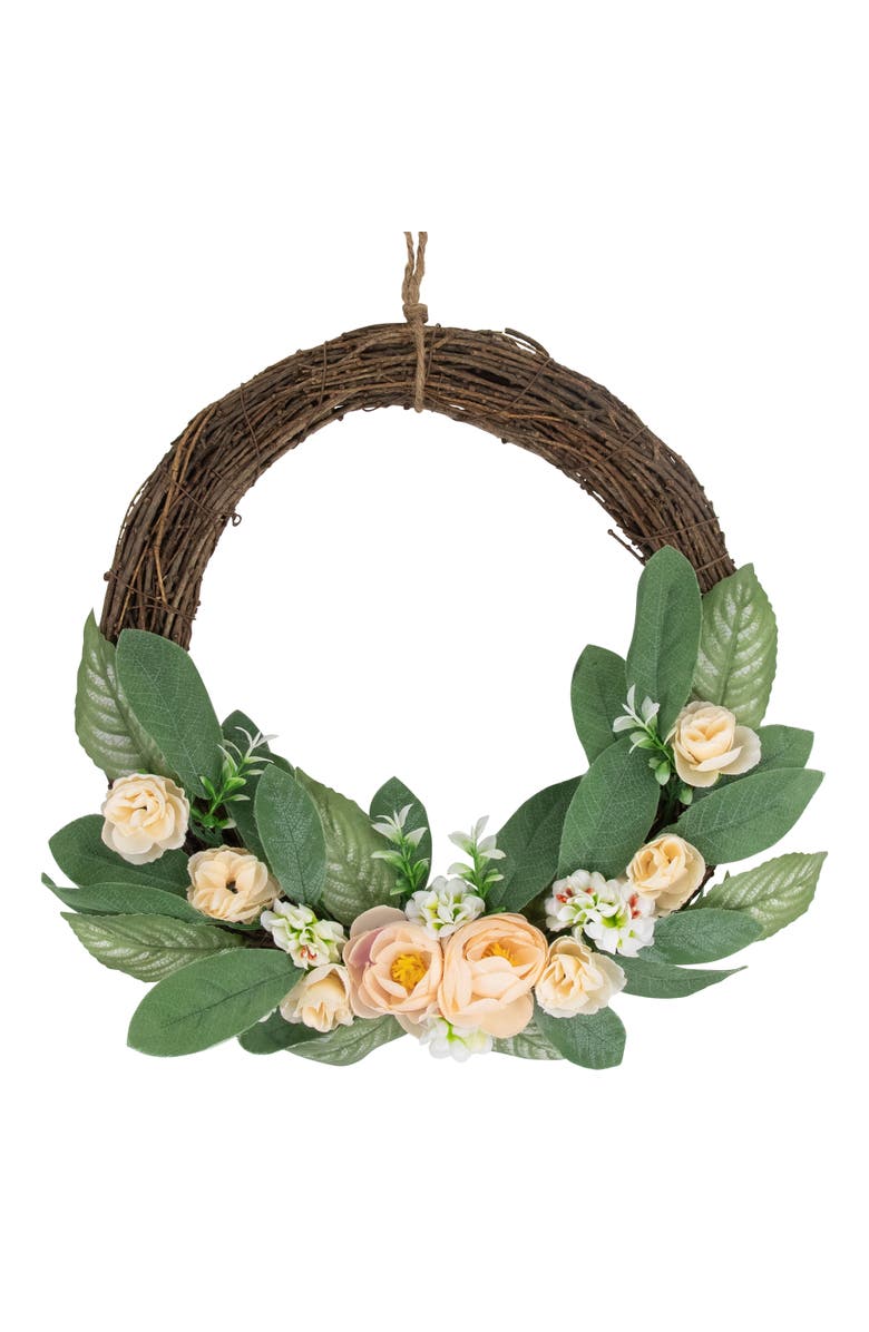 Northlight 14" Mini Peach Rose Half Floral Spring Wreath, Main, color, 