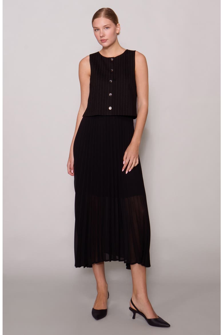 Mixed Media Pinstripe & Chiffon Dress, Alternate, color, BLACK/ IVORY STRIPE