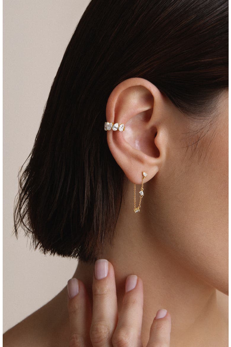 Lab Grown Pear Cut Diamond Chain Drop Earrings, Alternate, color, 14K YELLOW GOLD