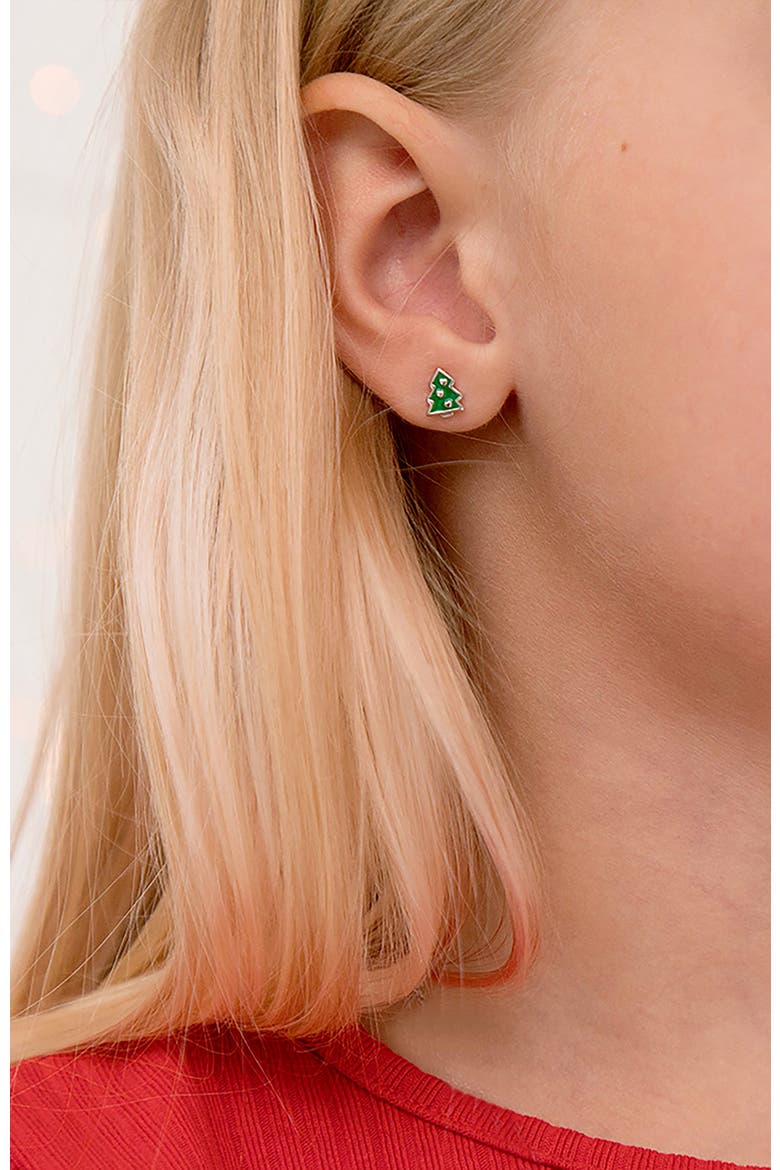 Festive Christmas Tree Earrings, Alternate, color, Green
