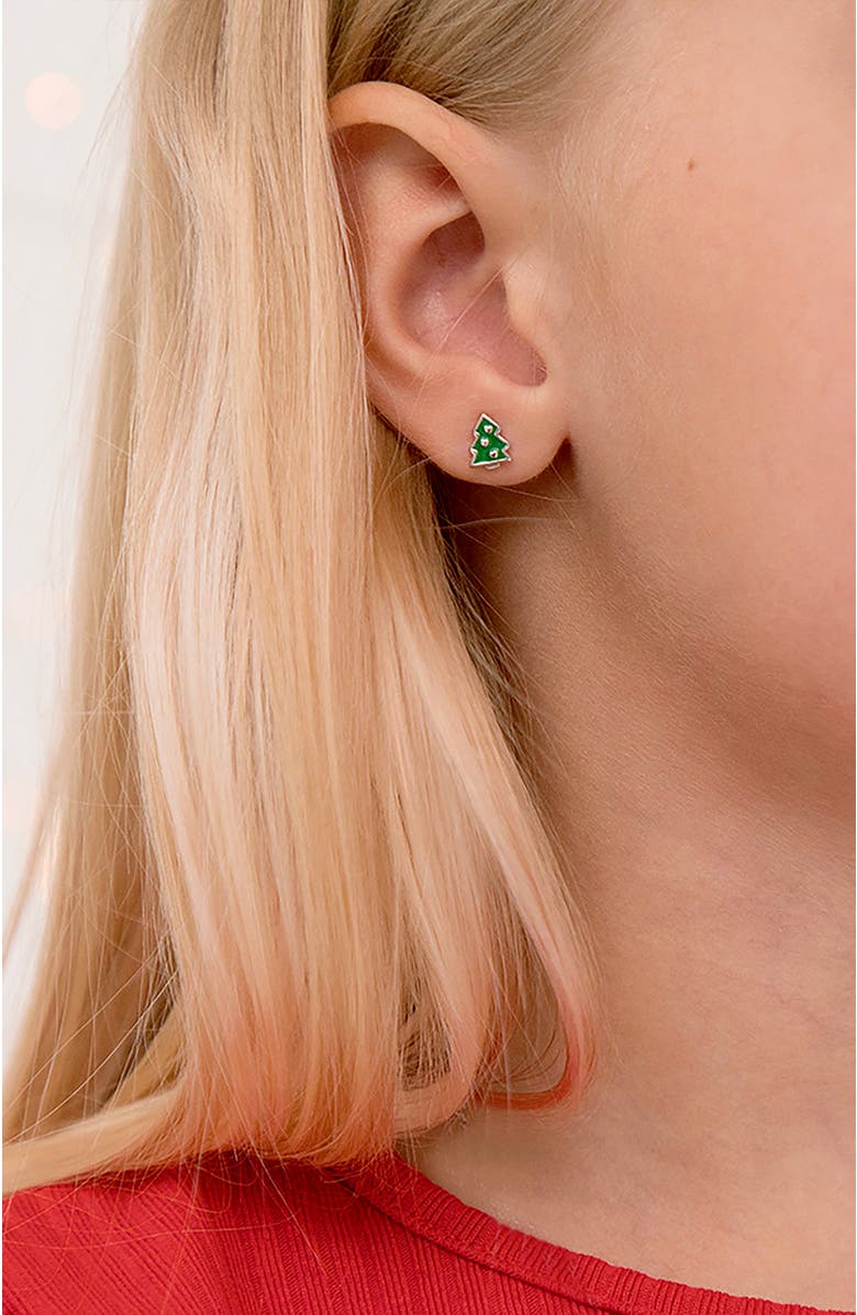 In Season Jewelry Festive Christmas Tree Earrings, Alternate, color, Green