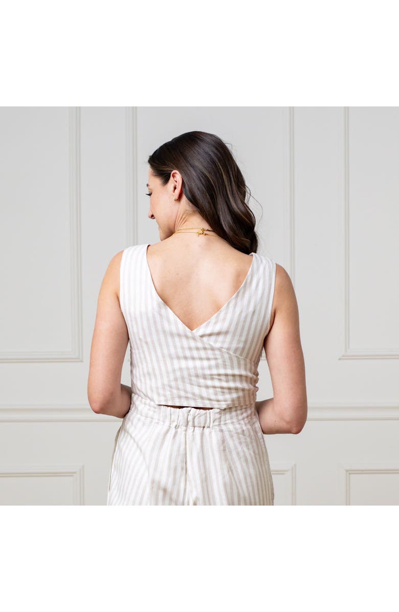 Hope & Henry Womens' Tie-Waist Wide Leg Jumpsuit, Alternate, color, Light Taupe Stripe