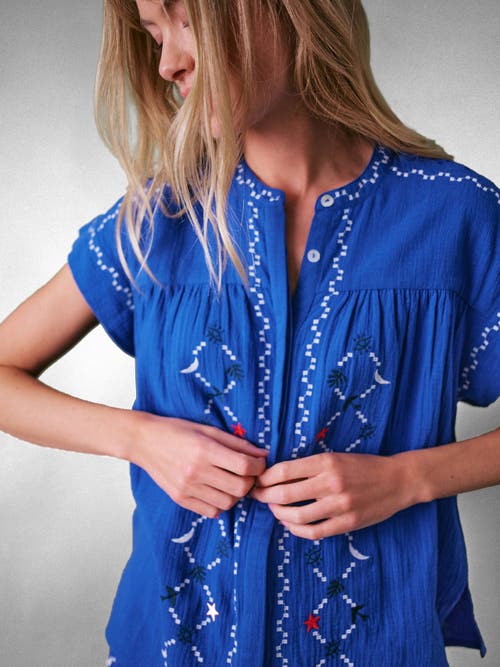 Cape Cove Coves Embroidered Top In Blue