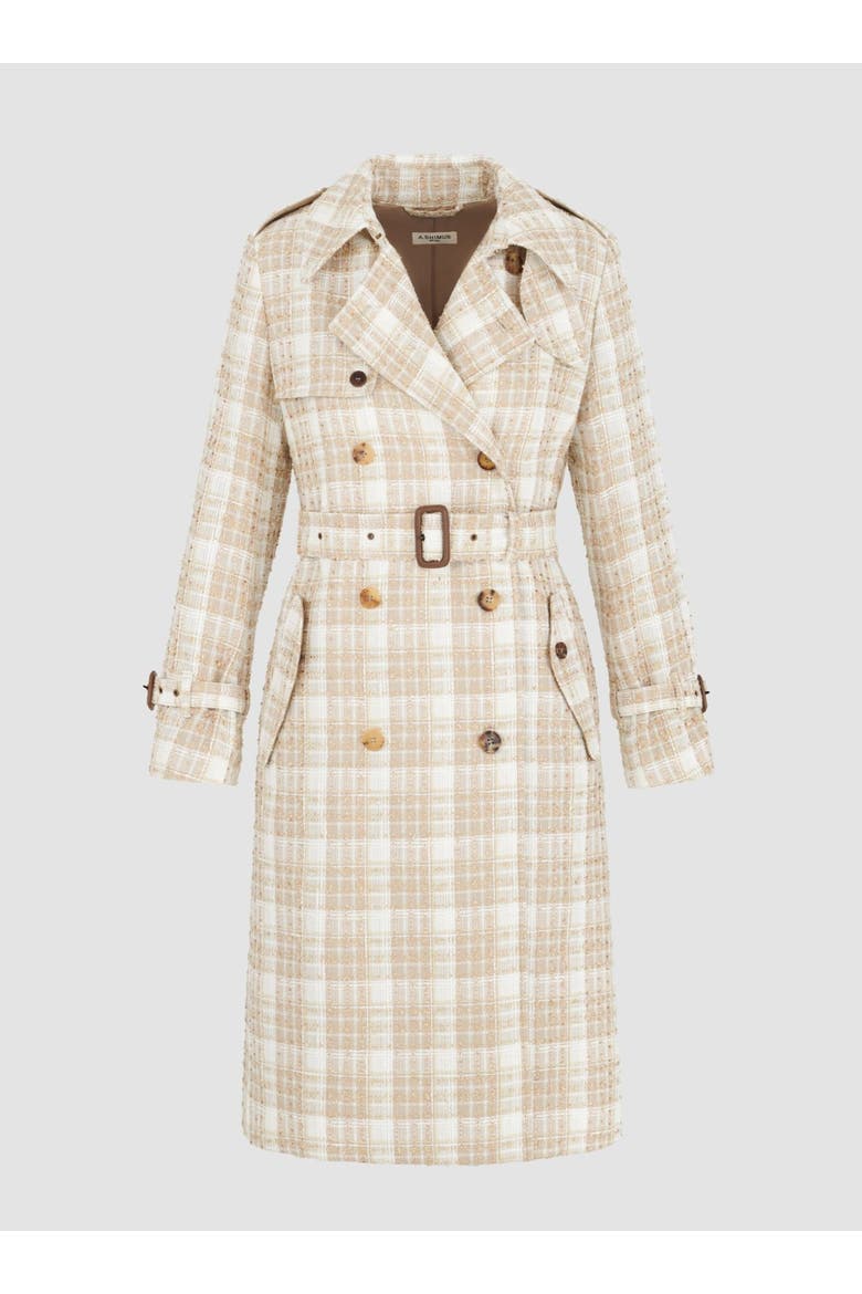 Heritage Plaid Tweed Trench, Alternate, color, Beige Tweed