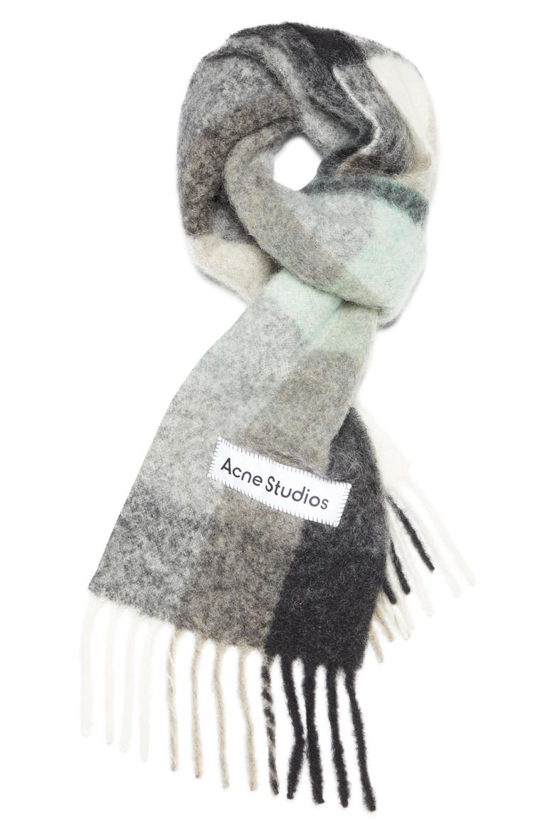 Vally Plaid Alpaca, Wool & Mohair Blend Scarf, Alternate, color, GREEN/ GREY/ BLACKDNU