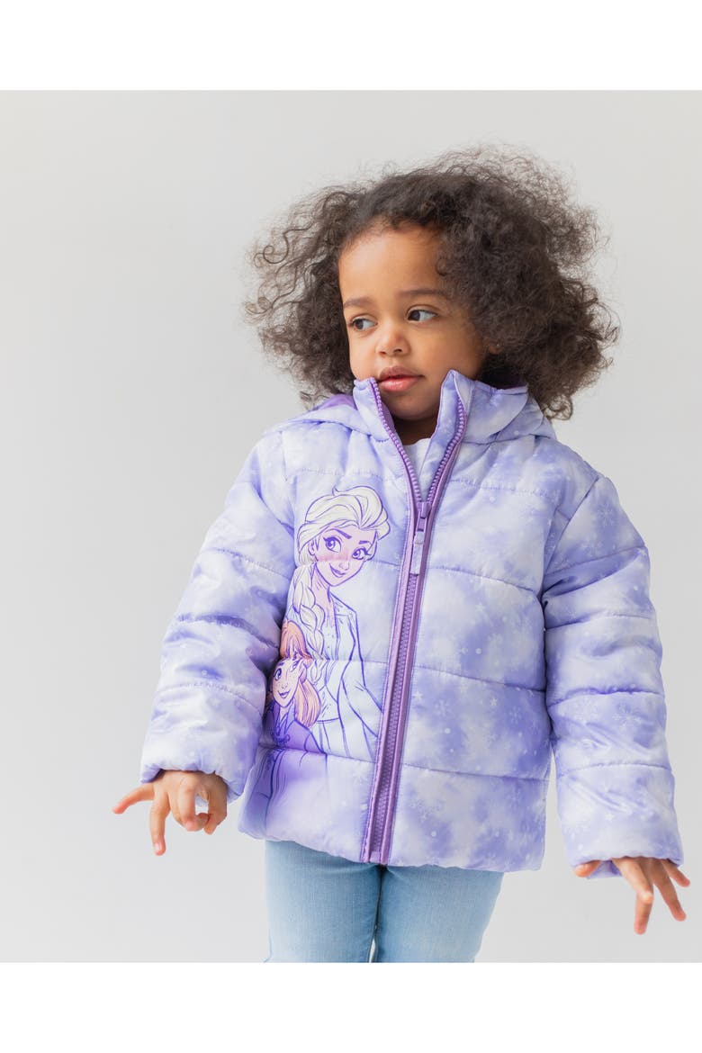 Frozen Hooded Puffer Jacket, Alternate, color, Lavender Elsa Anna