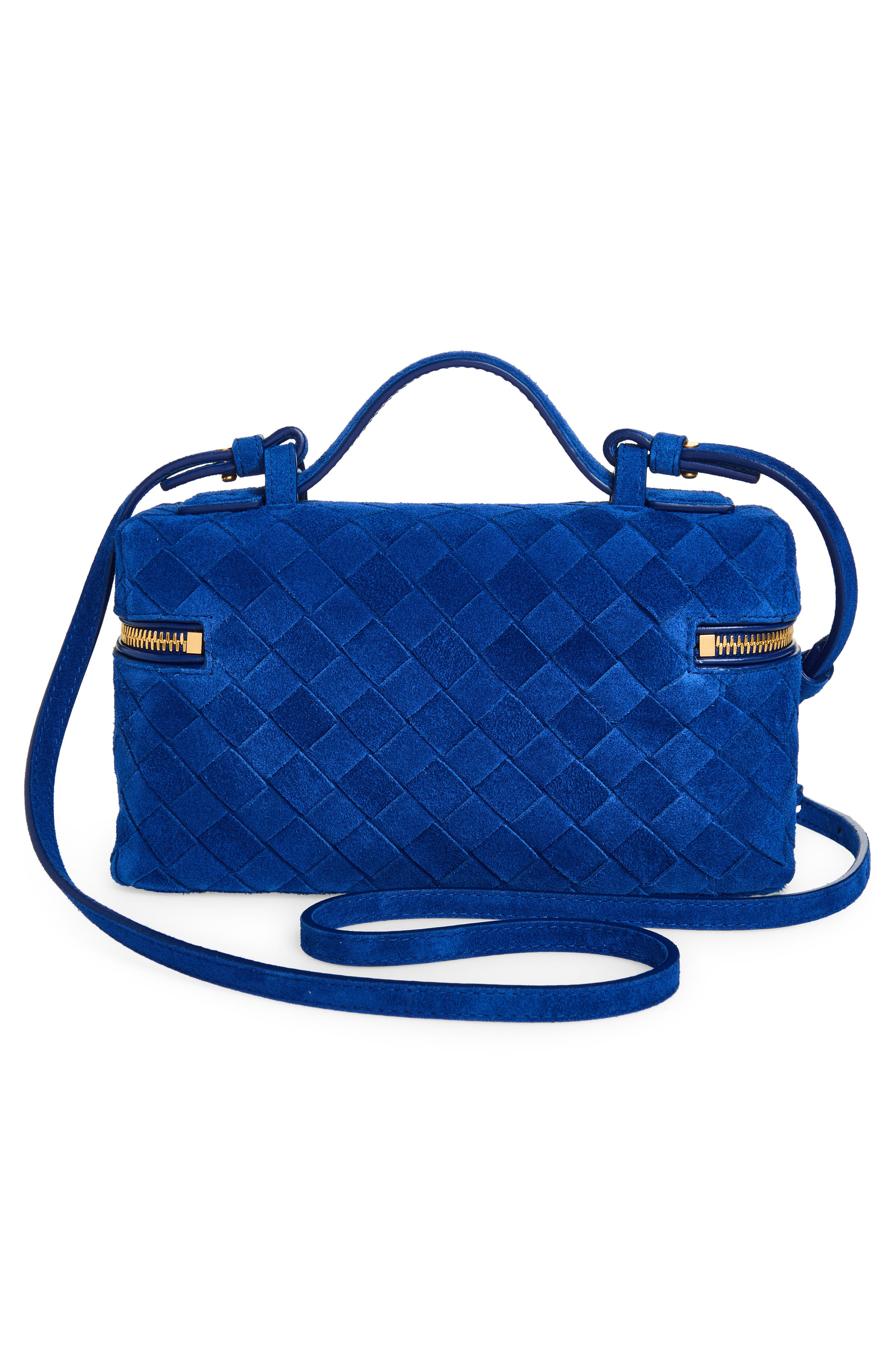 Bottega Veneta Bang Bang Intrecciato Suede Vanity Case, Alternate, color, 4297 Blue Royal-Gold