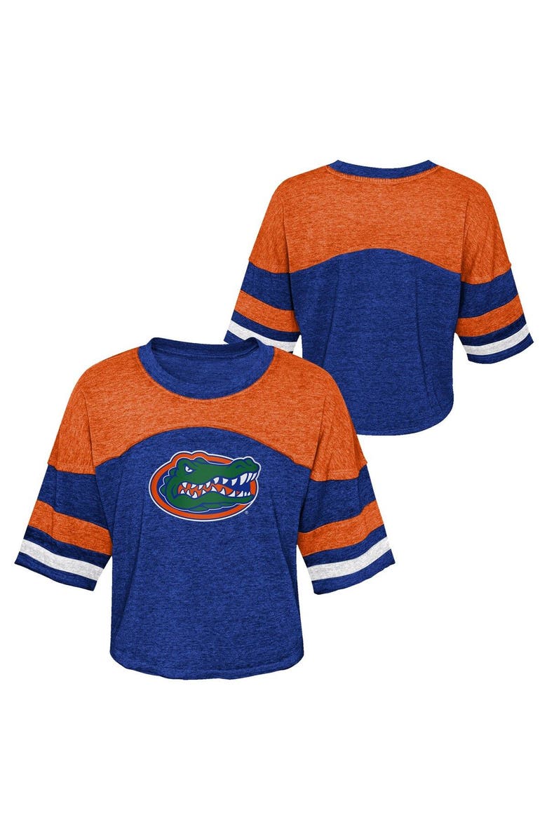 Outerstuff Girls Youth Royal Florida Gators Sunday Friday Sleeve Stripe Jersey T-Shirt, Main, color, Royal