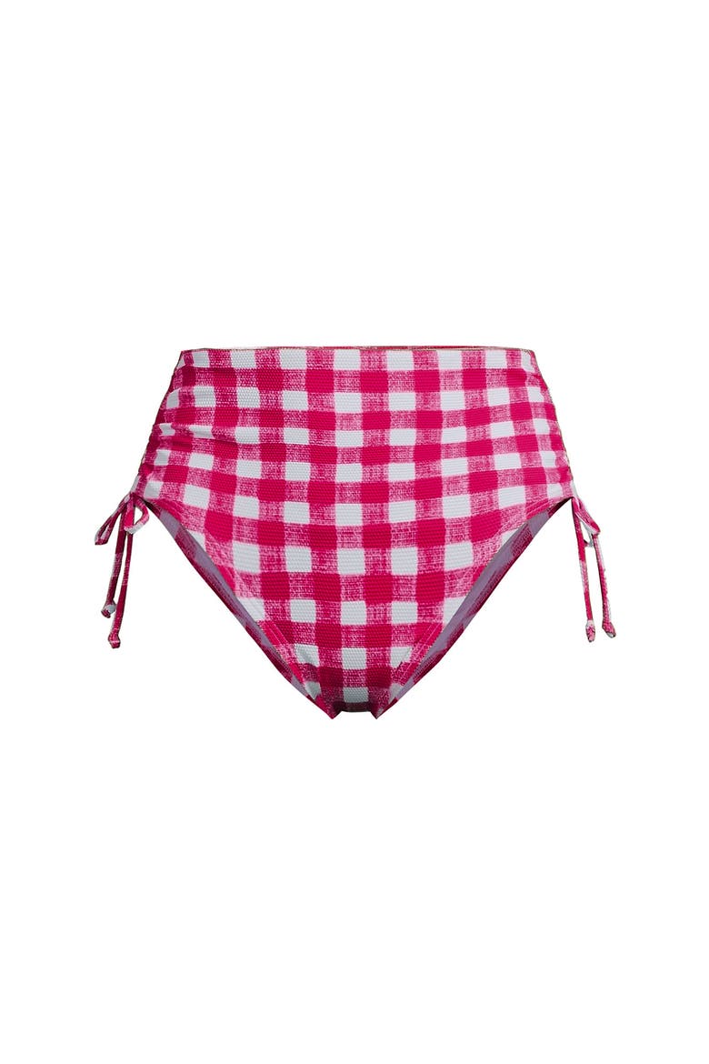Chlorine Resistant Adjustable High Waisted Bikini Swim Bottoms, Alternate, color, Azalea Pink Gingham Pique