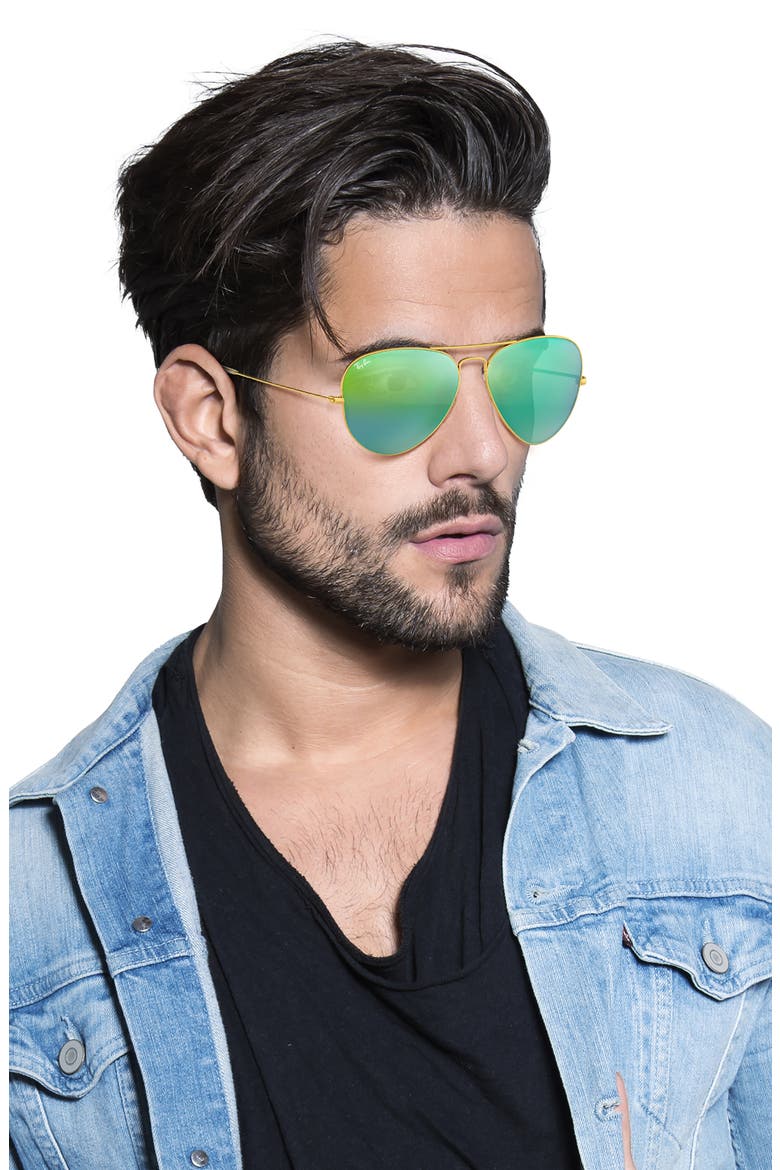 58mm Mirrored Aviator Sunglasses, Alternate, color, GOLD/ GREEN FLASH MIRROR