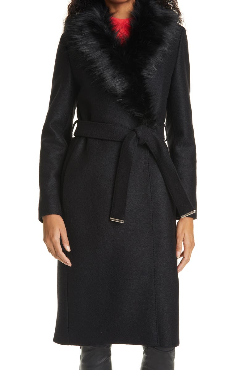Ted Baker London Corinna Wool Coat with Faux Fur Collar, Main, color, 