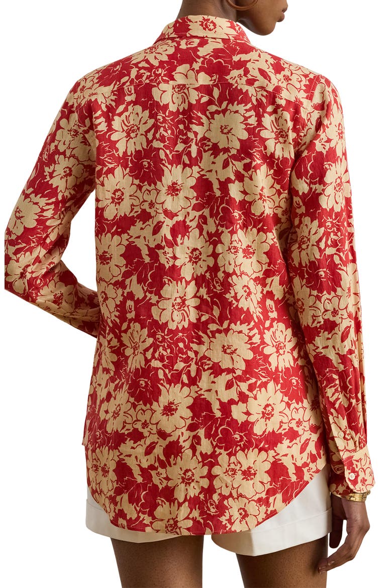 Floral Linen Button-Up Shirt, Alternate, color, RED/ BEIGE