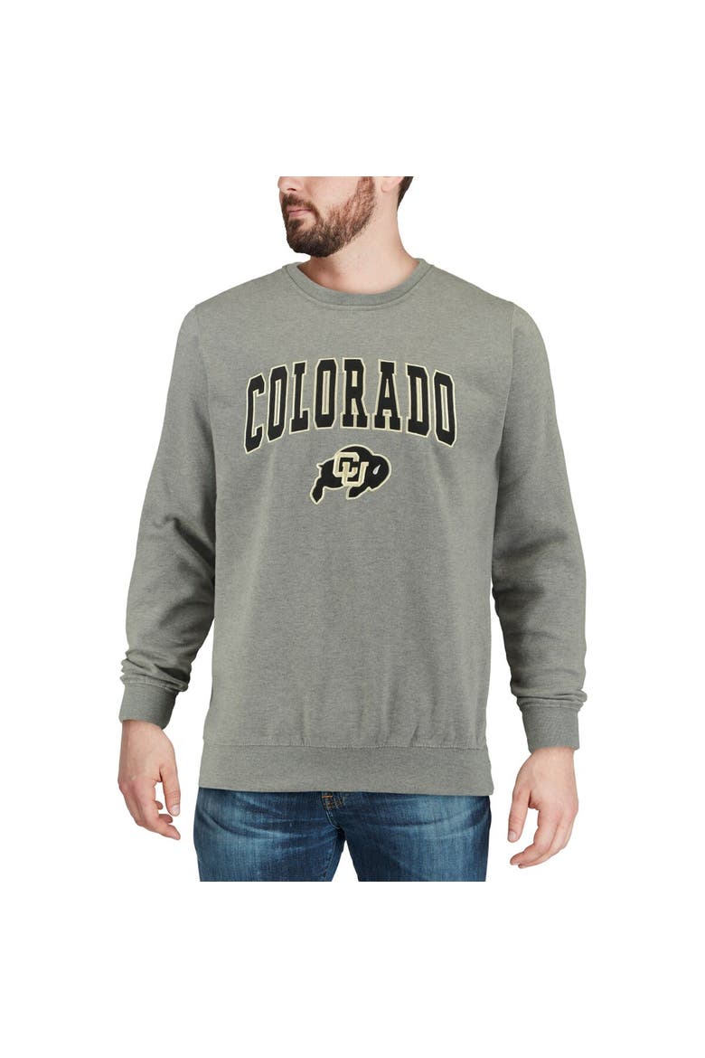 Men's Colosseum Heather Gray Colorado Buffaloes Arch & Logo Crew Neck Sweatshirt, Alternate, color, Heather Gray