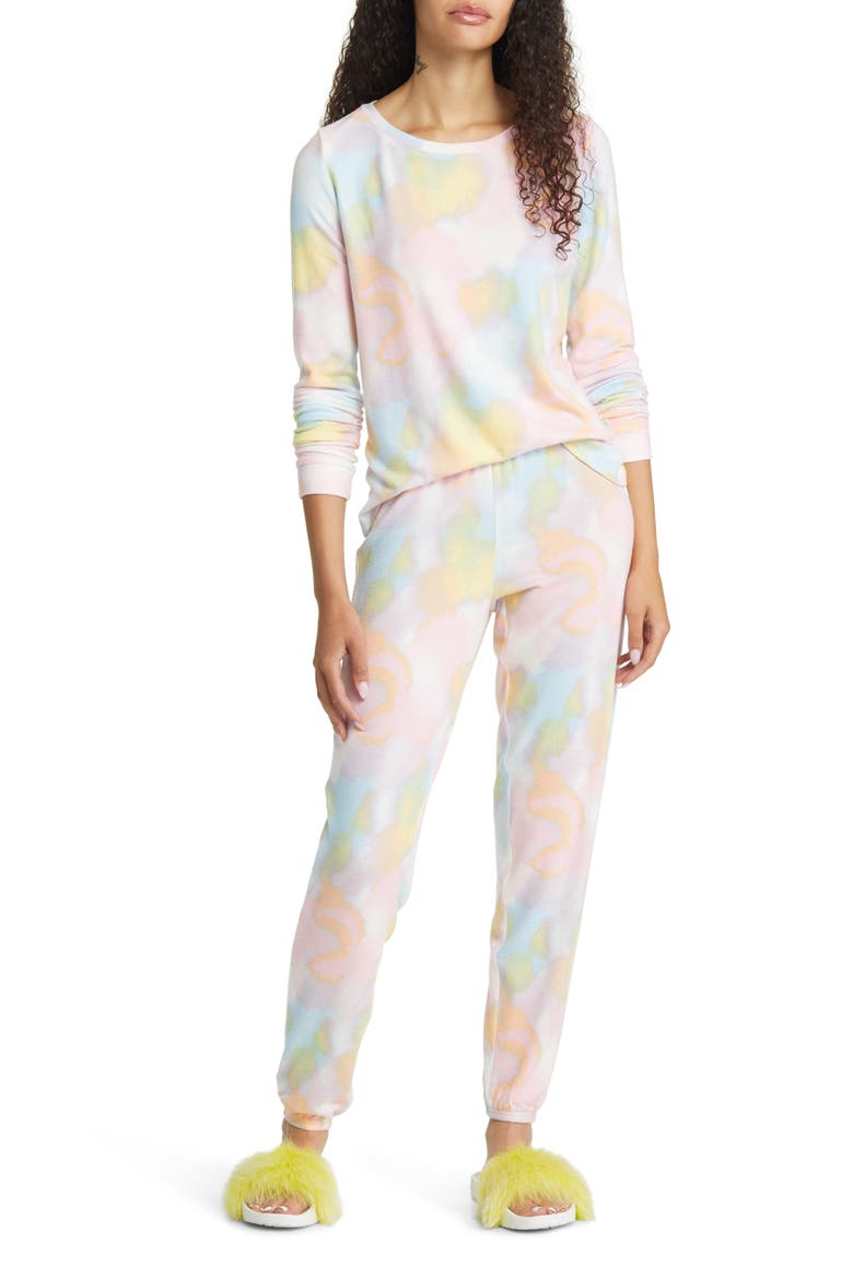 Comfy Print Brushed Knit Pajamas, Main, color, PINK PARFAIT PASTEL WASH