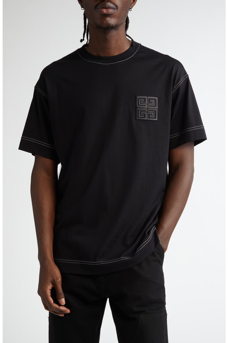 Boxy Fit 4G Embroidered T-Shirt, Main, color, BLACK/ WHITE