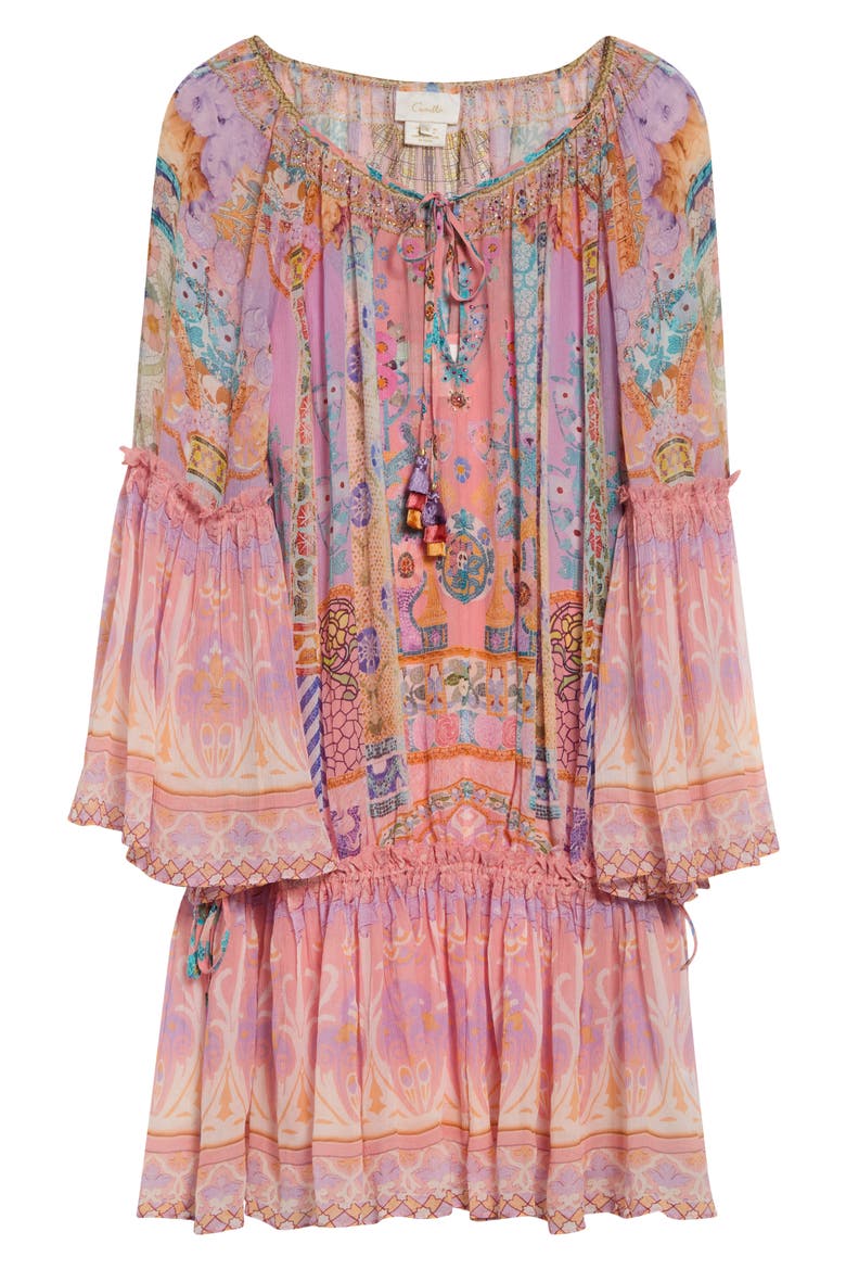 Gaudi Print Long Sleeve Drop Waist Silk Dress, Main, color, HOWDY GAUDI