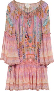 Camilla Gaudi Print Long Sleeve Drop Waist Silk Dress