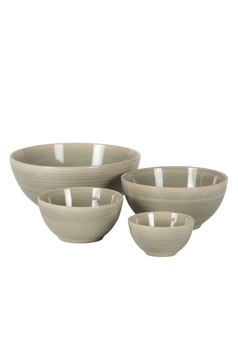 Maple Grove 4 Piece Stoneware Nesting Bowl Set, Main, color, Grey
