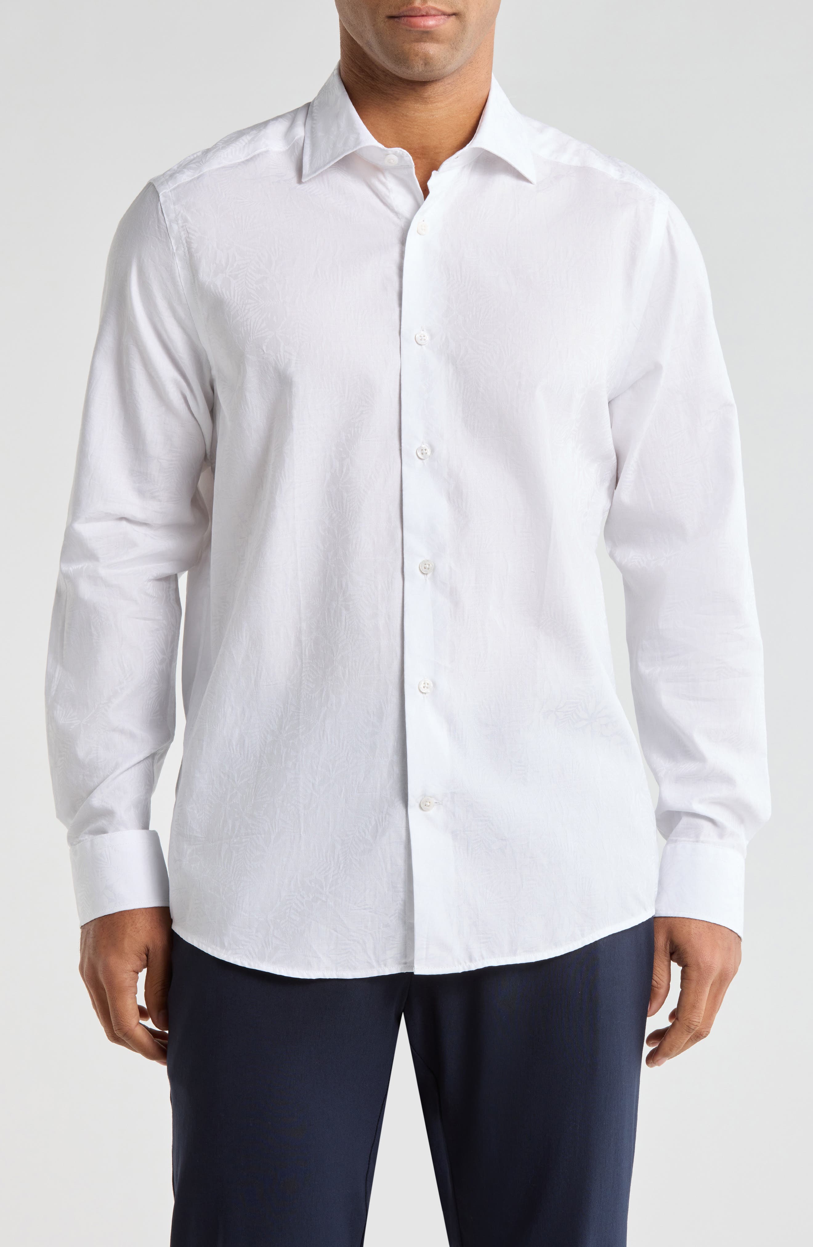 Cotton Jacquard Button-Up Shirt