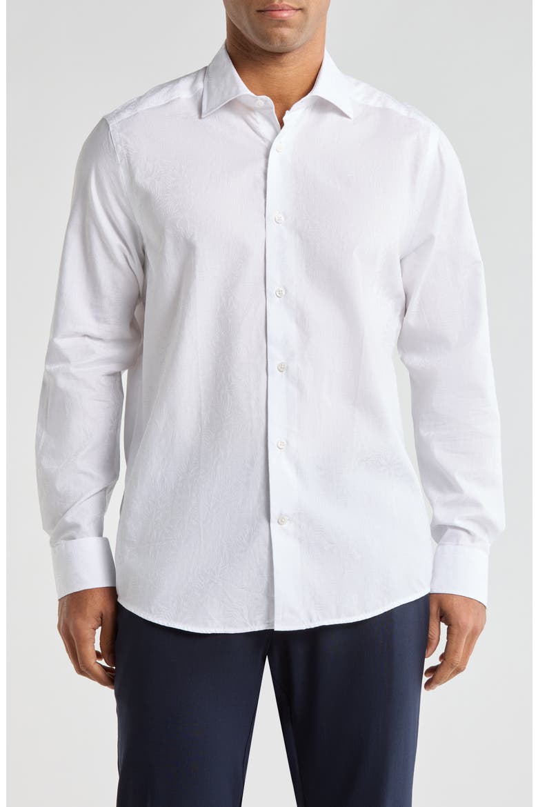 Cotton Jacquard Button-Up Shirt, Main, color, WHITE
