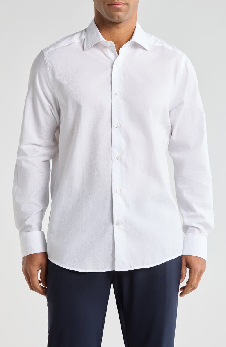 Jack Victor Cotton Jacquard Button-Up Shirt, Main, color, White