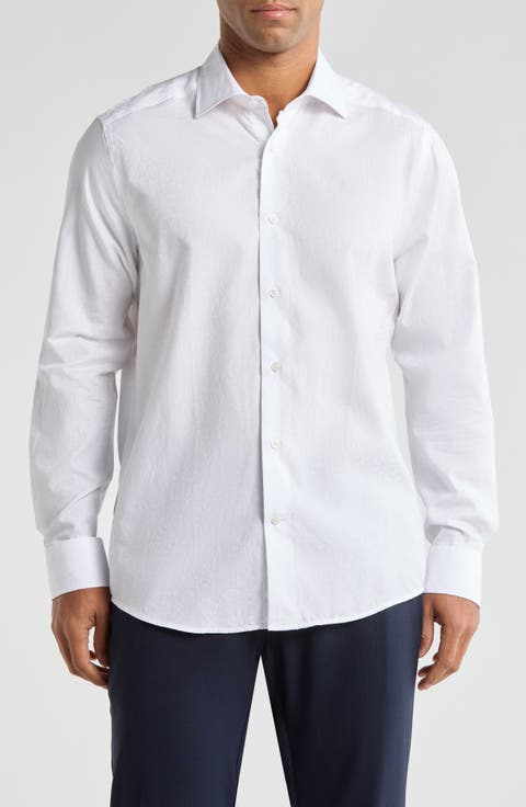Cotton Jacquard Button-Up Shirt