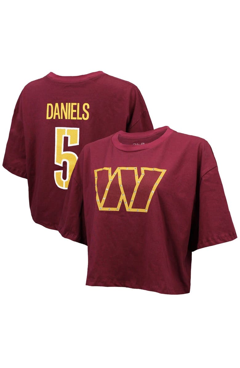 Majestic Threads Women's Majestic Threads Jayden Daniels Burgundy Washington Commanders Swarovski Crystals Boxy Cropped Name & Number T-Shirt, Main, color, Burgundy