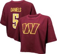 Majestic Threads Women's Majestic Threads Jayden Daniels Burgundy Washington Commanders Swarovski Crystals Boxy Cropped Name & Number T-Shirt