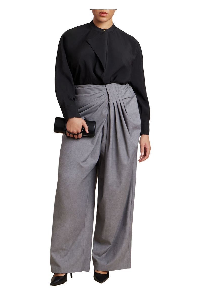 ELOQUII Draped Pleat Detail Trouser, Main, color, Marled Grey