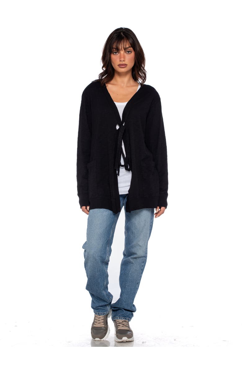 WILT Clothing Tie Front Long Sleeve Mix Rib Cardigan, Alternate, color, White