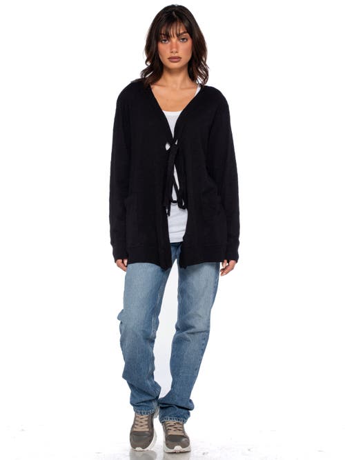 Wilt Clothing Tie Front Long Sleeve Mix Rib Cardigan In White