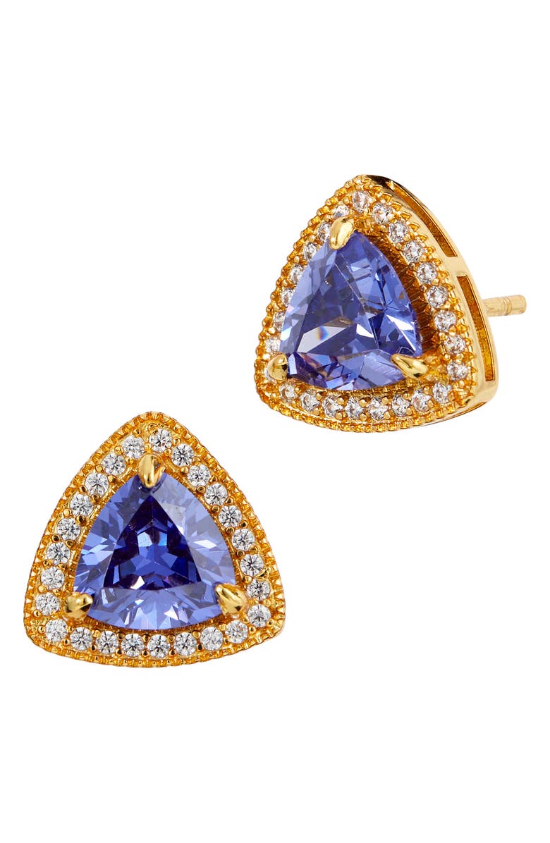 SAVVY CIE JEWELS Gold Vermeil Sterling Silver Trillion Tanzanite & CZ Triangle Stud Earrings, Main, color, 