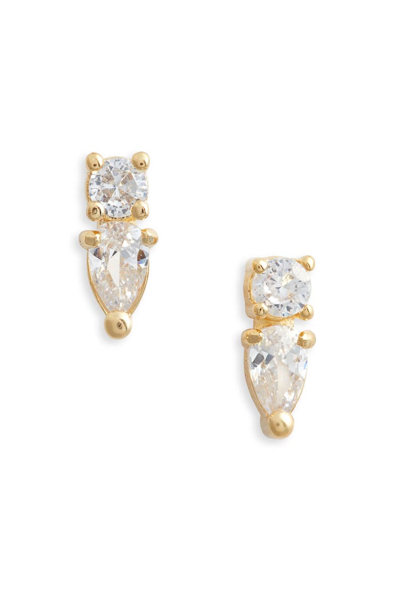 Dew Drop Cubic Zirconia Stud Earrings, Main, color, GOLD