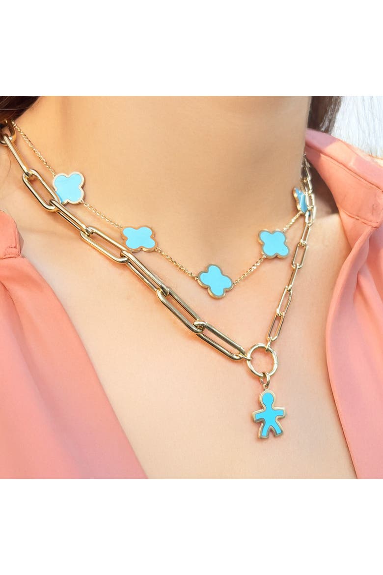 Large Turquoise Clover Necklace, Alternate, color, Turquoise