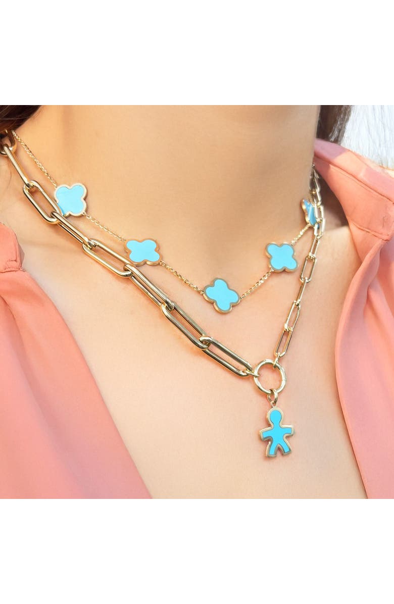 The Lovery Fine Jewelry Large Turquoise Clover Necklace, Alternate, color, Turquoise