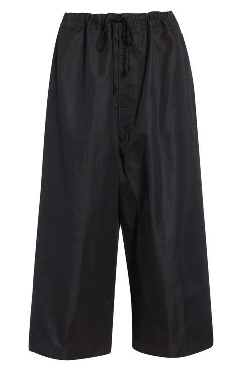 Crop Cotton & Linen Twill Wide Leg Pants