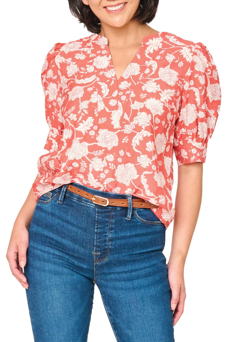 Notch Neck Pullover Top, Main, color, DESERT ROSE GARDEN